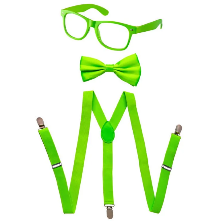 Adults/Teens Neon Suspender, Bowtie, & Glasses Accessory Set