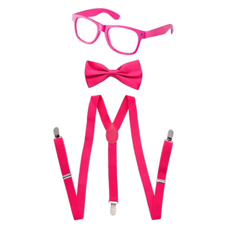Adults/Teens Neon Suspender, Bowtie, & Glasses Accessory Set
