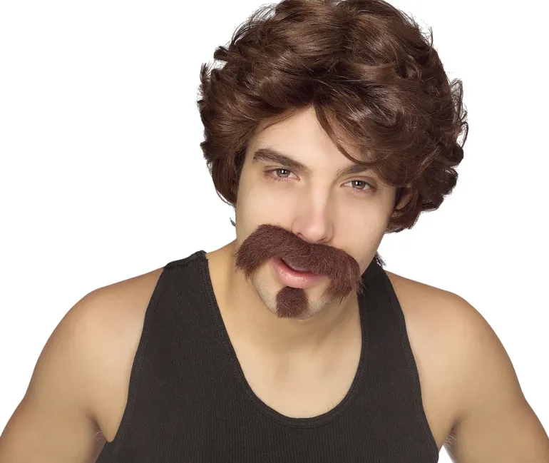 Big John Brown Wig Moustache and Goatee Costume Accessory Set