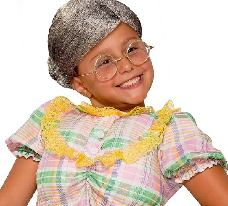 Girls Old Lady Bun Costume Wig