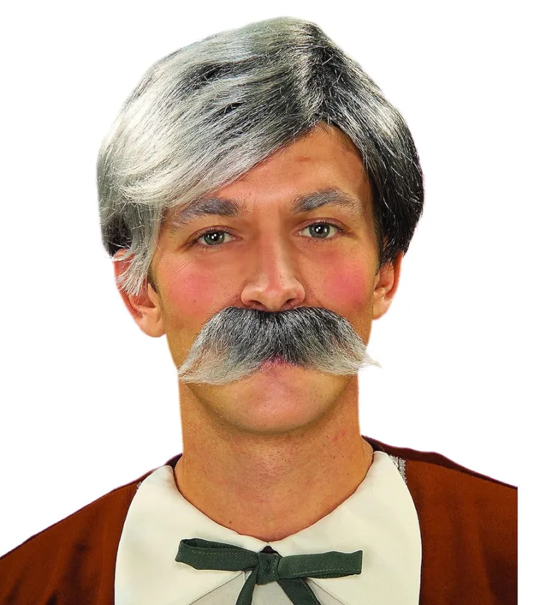 Gray Old Man Geppetto Wig and Moustache Costume Accessory Set