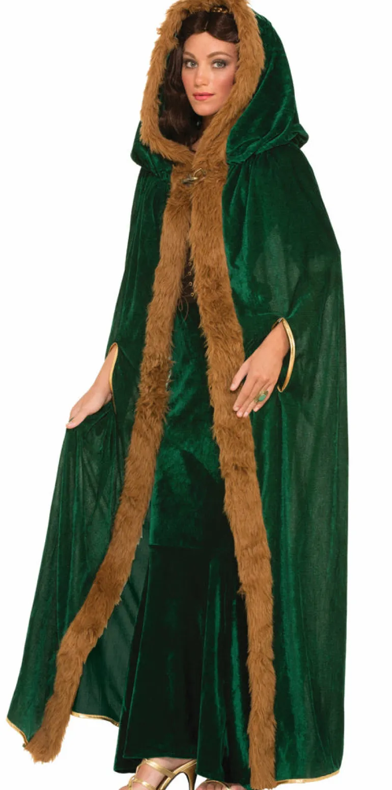 Green Medieval Faux Fur Trimmed Cape Costume Accessory