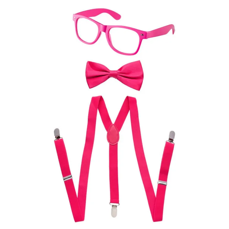 Kids Neon Suspender, Bowtie, & Glasses Accessory Set
