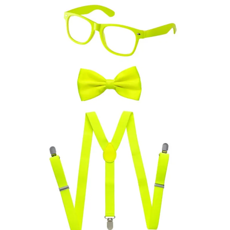 Kids Neon Suspender, Bowtie, & Glasses Accessory Set