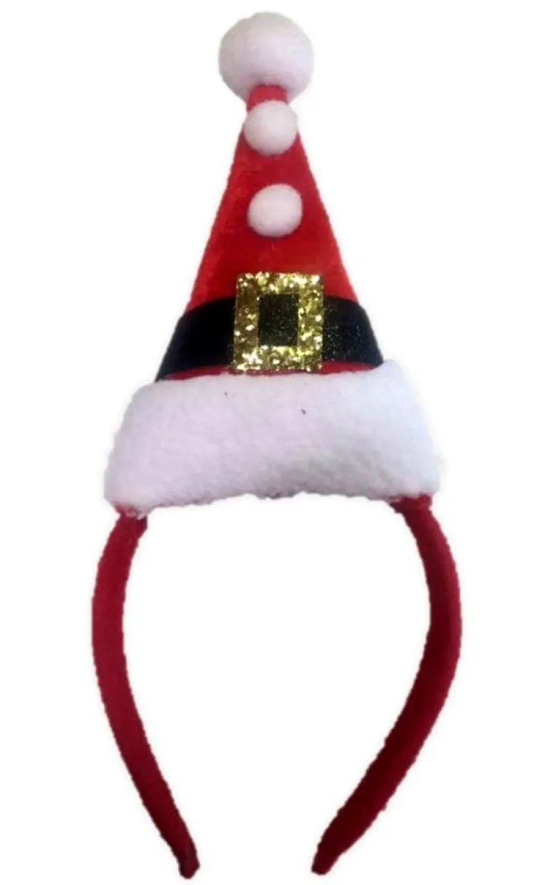 Mini Santa Hat With Pom Poms Headband Costume Accessory