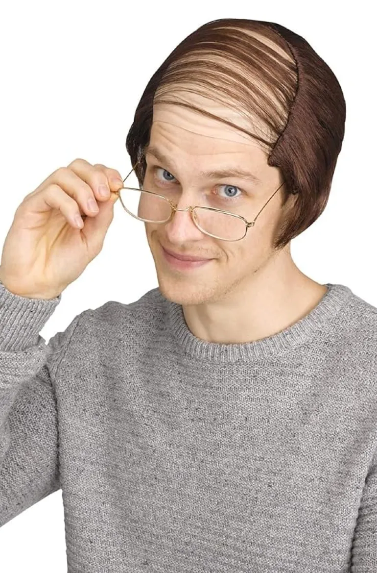 Old Man Brown Hair Comb Over Costume Wig