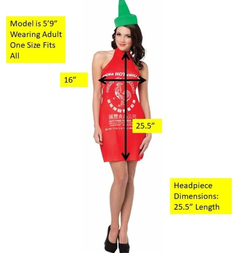 Womens Sriracha Sauce Dress & Headband Costume